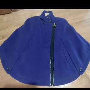 IMAN Purple Zip Cape Shawl Coat Cloak with Patent Leather Trim Size M/L